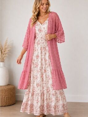 Missy Jane Kimono Size XL Pink Sheer Cover Uo Lightweight (dress not included)